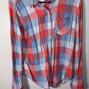 Y2K SO Women's Long Sleeve Blouse, Size L, Multicolored Plaid